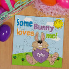Some Bunny Loves Him Personalized Square Shaped Easter Wood Jig Saw Puzzle